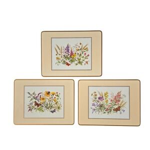 Pimpernel Cork Back Placemats Set of 3 (9x12) Floral/Scene Decor Vintage English